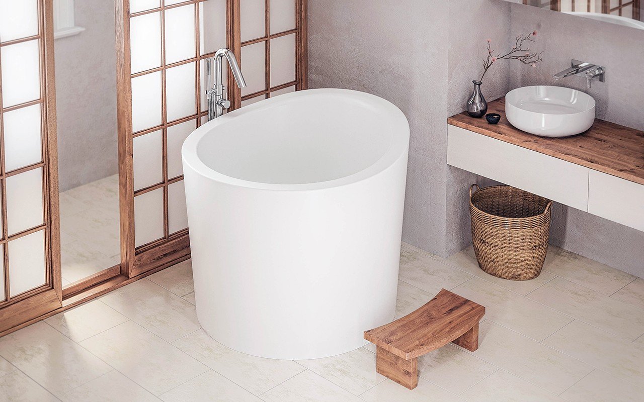 Aquatica True Ofuro Mini Freestanding Stone Japanese Soaking Bathtub